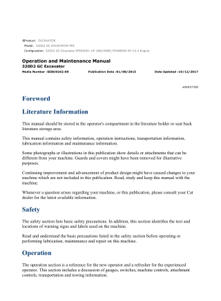 Caterpillar CAT 320D2 GC EXCAVATOR (PFE00001-UP) Operation and Maintenance Manual Instant Download