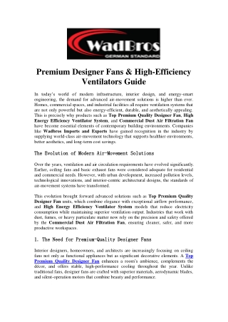 Premium Designer Fans & High-Efficiency Ventilators Guide