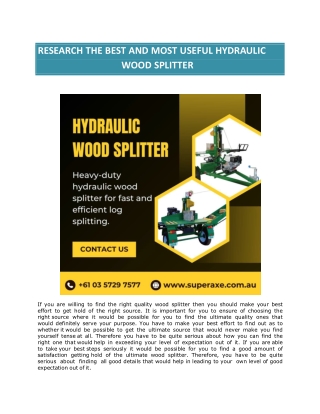 Research the best and most useful Hydraulic Wood Splitter
