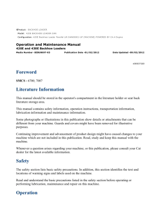 Caterpillar CAT 420E BACKHOE LOADER (DAN00001-UP) Operation and Maintenance Manual Instant Download