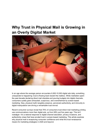 Why Trust in Physical Mail is Growing in an Overly Digital Market