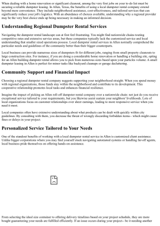 The Advantages of Utilizing a Regional Dumpster Rental Business in Allen