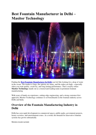 Best Fountain Manufacturer in Delhi – Masitor Technology