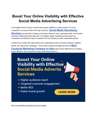 Boost Your Online Visibility with Effective Social Media Advertising Services