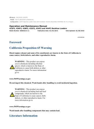 Caterpillar CAT 426 F2 BACKHOE LOADER (EJ200001-00249) Operation and Maintenance Manual Instant Download