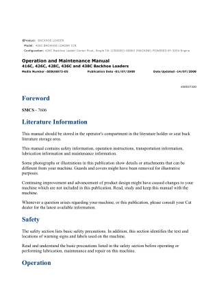 Caterpillar CAT 426C BACKHOE LOADER (1CR00001-00863) Operation and Maintenance Manual Instant Download
