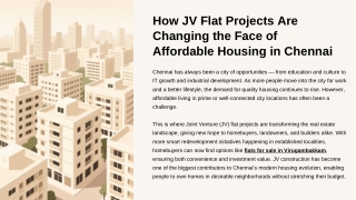 How JV Flat Projects Are Changing the Face of Affordable Housing in Chennai