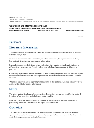 Caterpillar CAT 432E BACKHOE LOADER (BXE00001-UP) Operation and Maintenance Manual Instant Download
