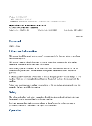Caterpillar CAT 442D BACKHOE LOADER (BRY00001-00746) Operation and Maintenance Manual Instant Download