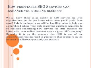 How profitable SEO Services can enhance your online business