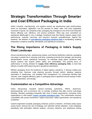 Strategic Transformation Through Smarter and Cost-Efficient Packaging in India