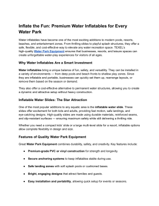 Premium Water Inflatables & Inflatable Water Slides | TEXEL