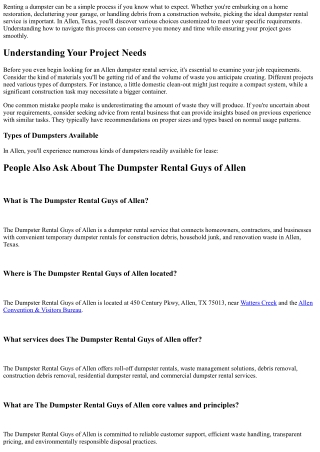 Guidelines for Renting a Dumpster in Allen, TX