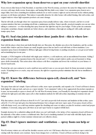 Practical Spray Foam Advice for West Kootenay Homes: A No-Nonsense, Low-Expansio