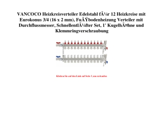 6198 VANCOCO Heizkreisverteiler Edelstahl fÃƒÂ¼r 12 Heizkreise mit Eurokonus 3 4  16 x 2 mm   FuÃƒÂŸbode