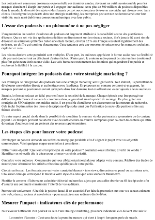 Explorer les opportunités offertes par les podcasts au sein d'une stratégie.