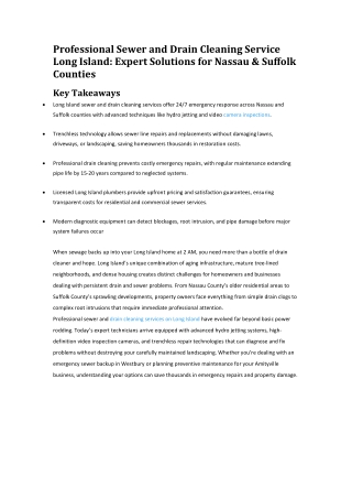 Professional Sewer and Drain Cleaning Service Long Island