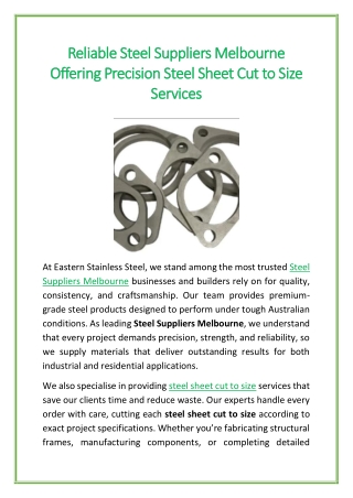 Reliable Steel Suppliers Melbourne Offering Precision Steel Sheet Cut to Size Services