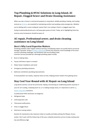 Top Plumbing & HVAC Solutions in Long Island