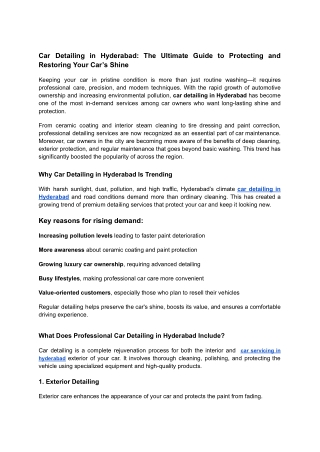 Car Detailing in Hyderabad_ The Ultimate Guide to Protecting and Restoring Your Car’s Shine