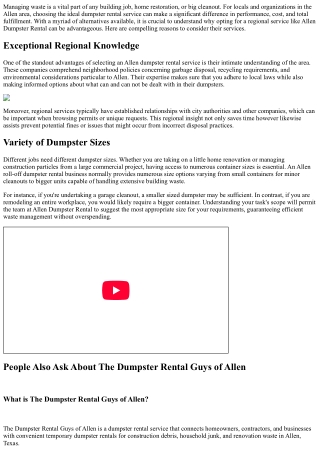 Leading 10 Reasons to Choose Allen Dumpster Rental Services