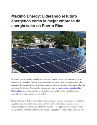 Maximo Energy: Líder empresa de energía solar Puerto Rico para tu futuro verde