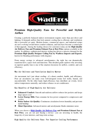 Premium High-Quality Fans for Powerful and Stylish Airflow