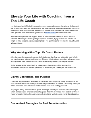 Elevate Your Life with Coaching from a Top Life Coach