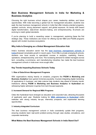 Best Business Management Schools in India for Marketing & Business Analytics