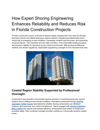 How Expert Shoring Engineering Enhances Reliability and Reduces Risk in Florida Construction Projects