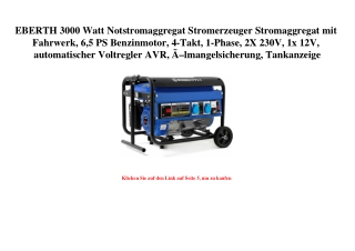 7590 EBERTH 3000 Watt Notstromaggregat Stromerzeuger Stromaggregat mit Fahrwerk  6 5 PS Benzinmotor  4-T