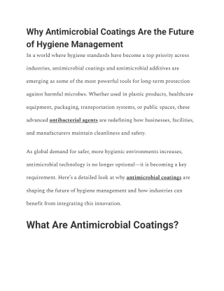 Future of Hygiene: Why Antimicrobial Coatings Matter