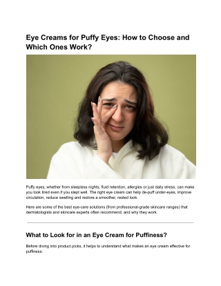 Eye Creams for Puffy Eyes: How to Choose and Which Ones Work?