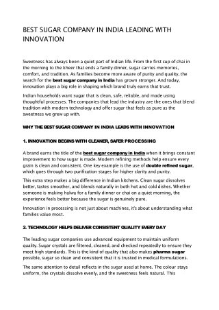 Leading Sugar Company in India