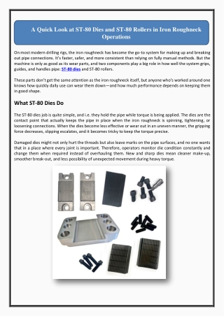 A Quick Look at ST-80 Dies and ST-80 Rollers in Iron Roughneck Operations