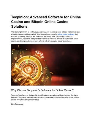 Tecpinion_ Advanced Software for Online Casino and Bitcoin Online Casino Solutions