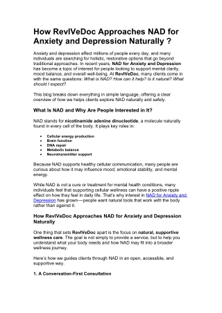How RevIVeDoc Approaches NAD for Anxiety and Depression Naturally ?