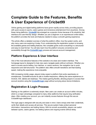 Complete Guide to the Features, Benefits & User Experience of Cricbet99