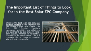 The Important List of Things to Look for in the Best Solar EPC Company