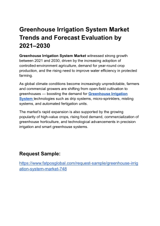 Greenhouse Irrigation System Market Trends and Forecast Evaluation by 2021–2030 (1)