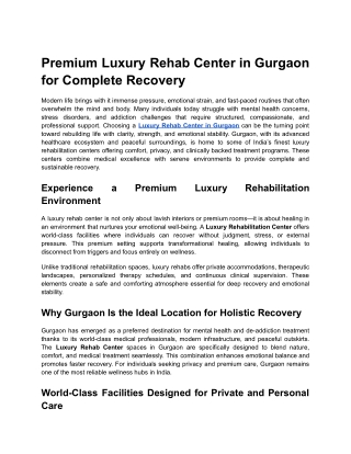 Premium Luxury Rehab Center in Gurgaon for Complete Recovery