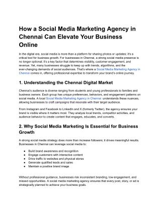 How a Social Media Marketing Agency in Chennai Can Elevate Your Business Online