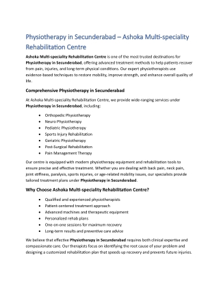 Physiotherapy in Secunderabad