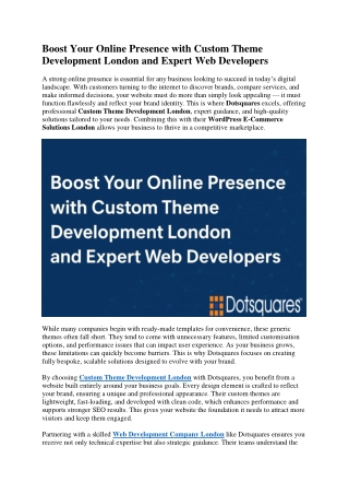 Boost Your Online Presence with Custom Theme Development London and Expert Web Developers