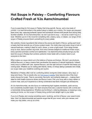 Hot Soups in Paisley – Comforting Flavours Crafted Fresh at VJs Aamchimumbai