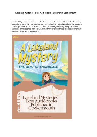 Lakeland Mysteries - Best Audiobooks Published in Cockermouth !