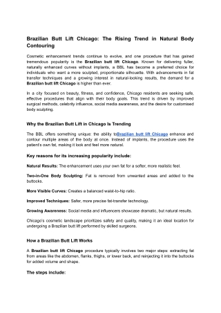 Brazilian Butt Lift Chicago_ The Rising Trend in Natural Body Contouring