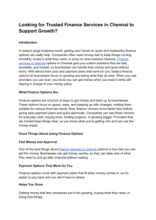 Looking for Trusted Finance Services in Chennai to Support Growth