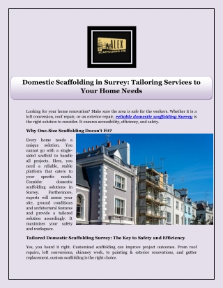 Domestic Scaffolding In Surrey Tailoring Services To Your Home Needs