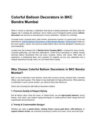 Colorful Balloon Decorators in BKC Bandra Mumbai